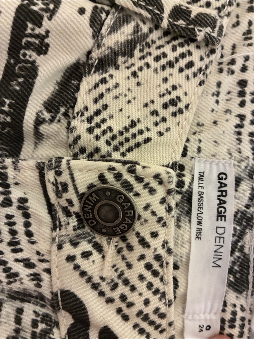 Garage denim, never won, black & Cream Newspaper Print Flared Pants - Picture 3 of 3
